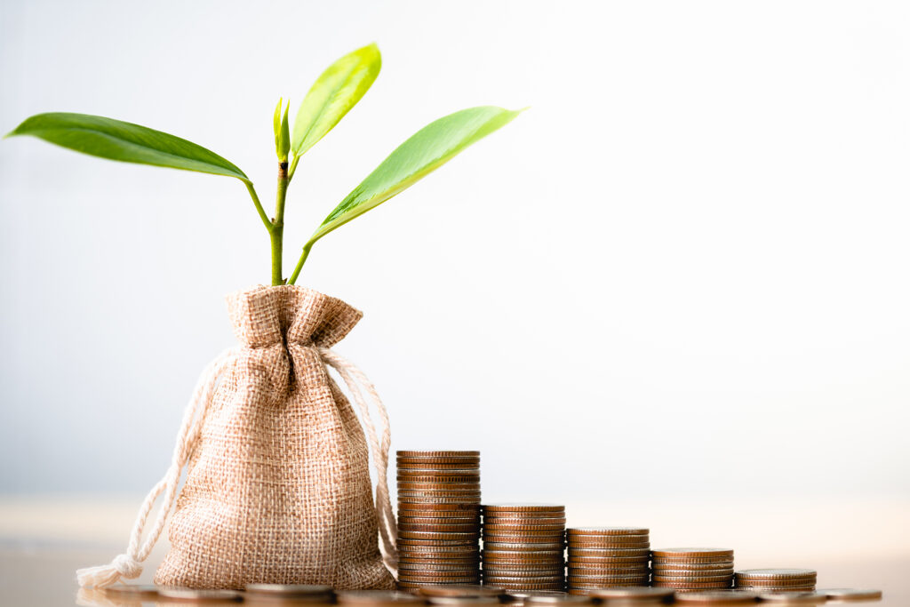 Annuities image with a growing plant and stack of increasing money